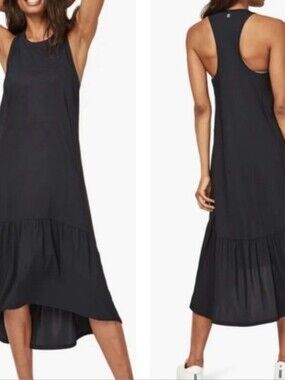 ​✨ Sweaty Betty XL "Ace" Black Racerback Ruffle Midi Dress ✨